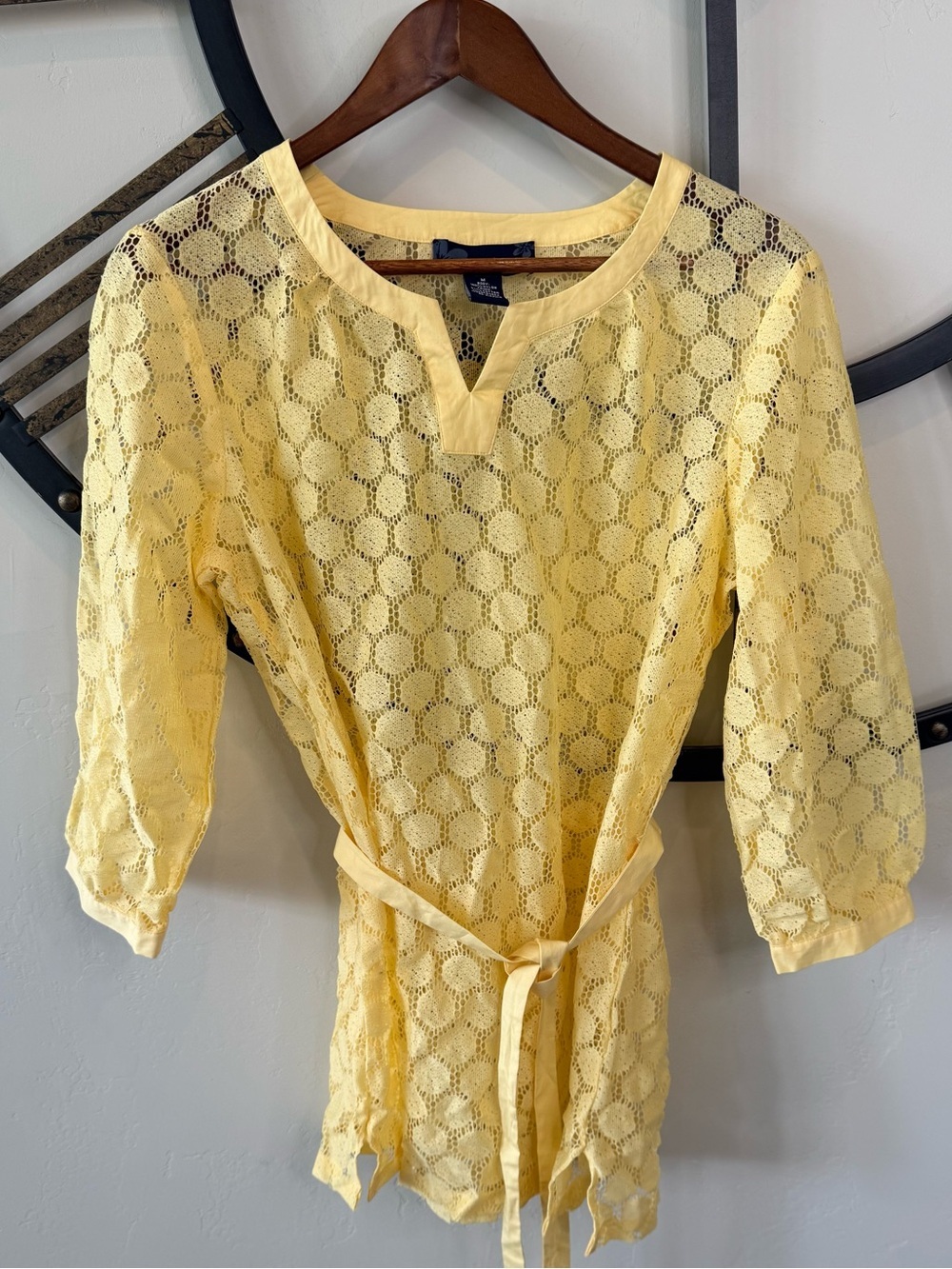 Susan Graver Yellow Lace Tunic with Waist Tie